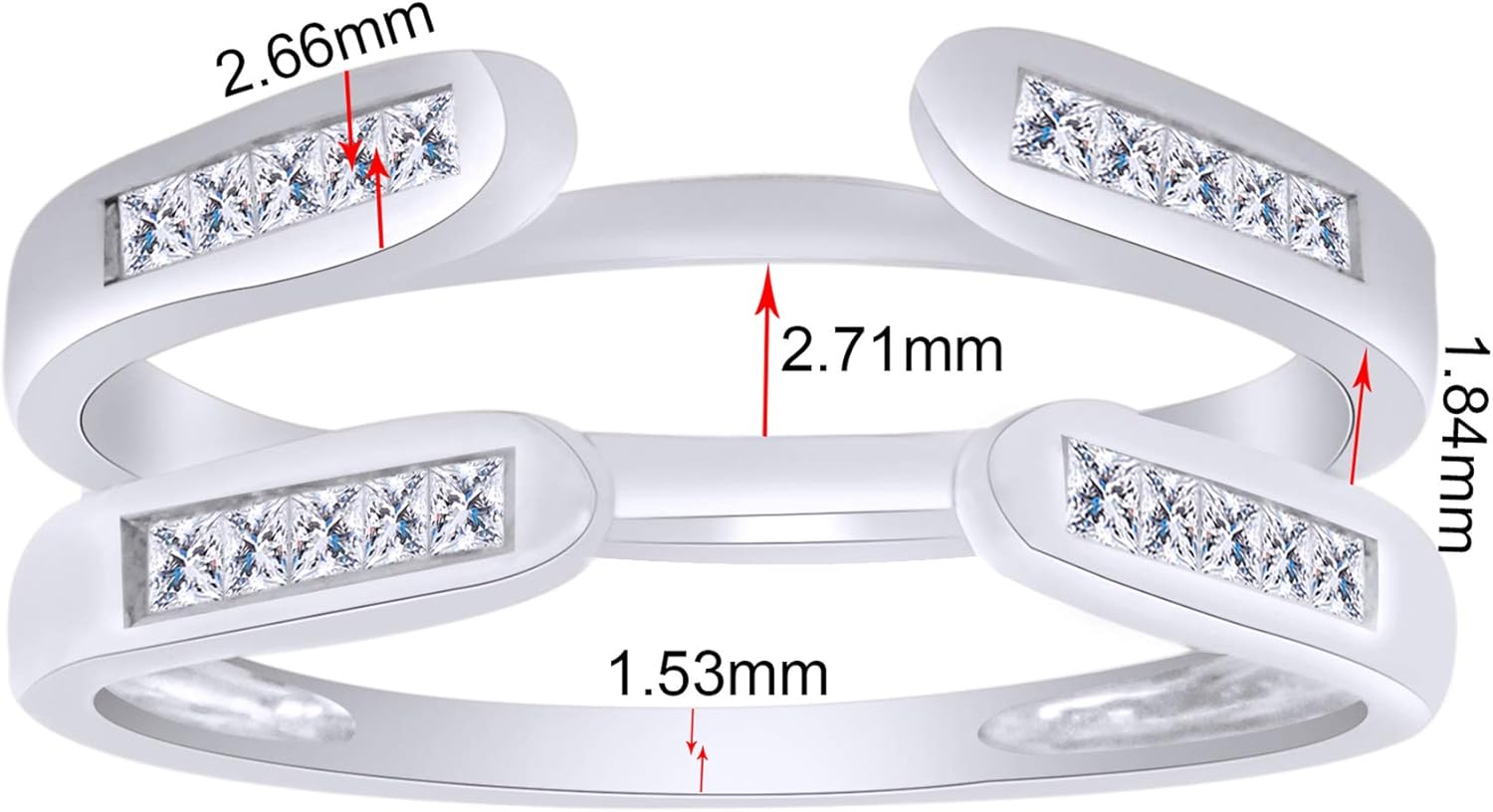 AFFY 1.00 Carat Princess Cut Sparkling Cubic Zirconia 14k Gold Over Sterling Silver Solitaire Enhancer Guard - Image 2