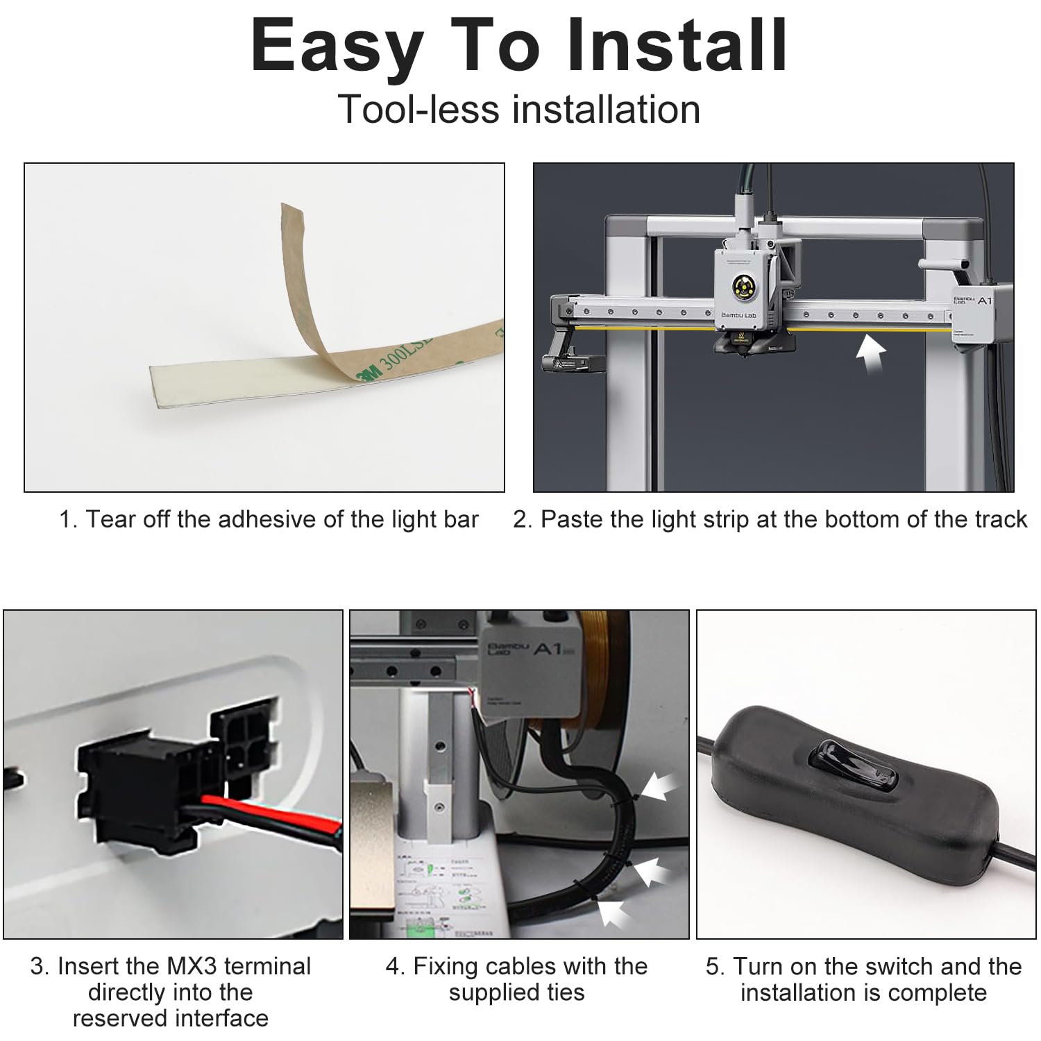 24V LED Lichtstreifen Für Bambu Lab A1 3D-Drucker - 360mm, 6500K, Einfache Montage