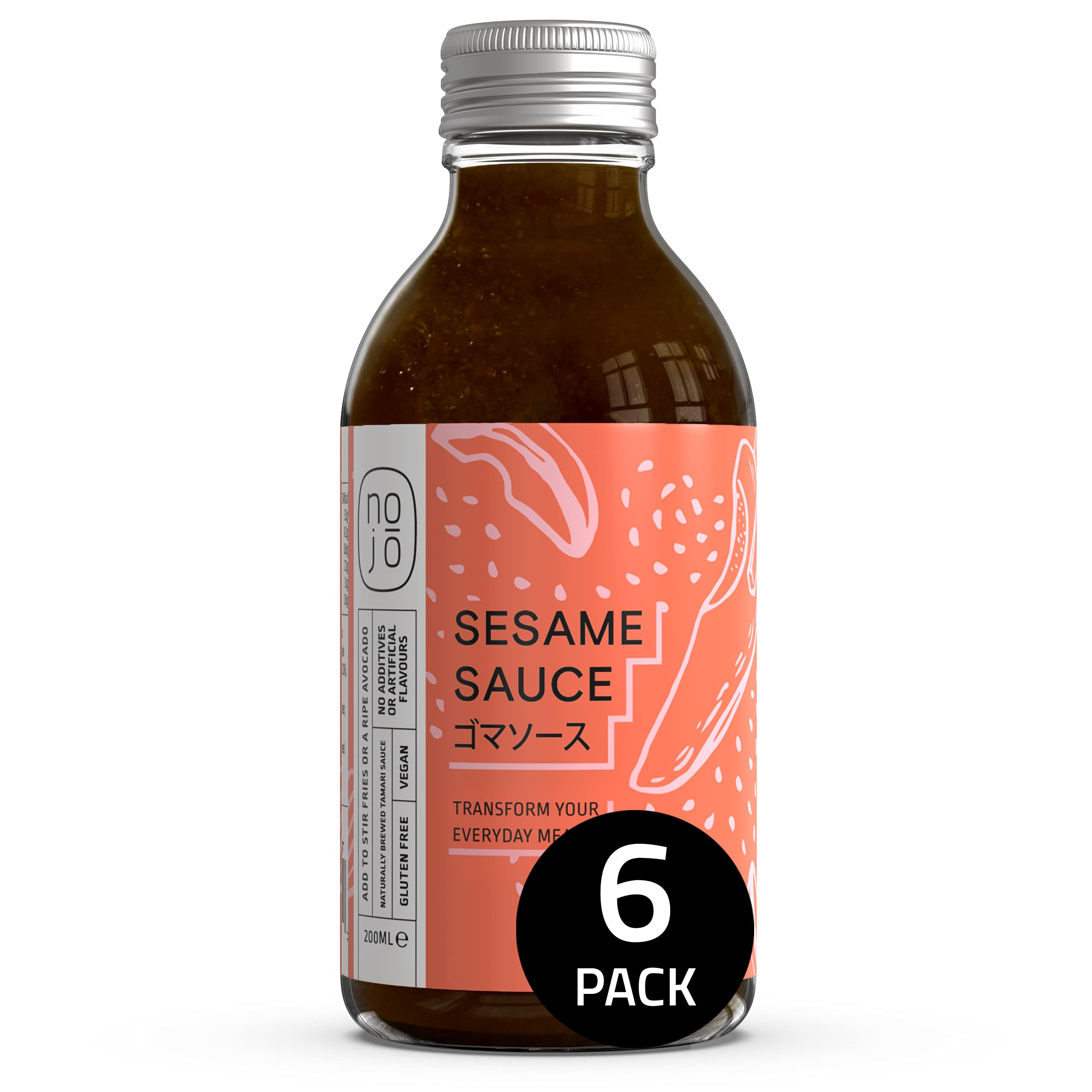 Nojó sos sezamowy – wegański sos japoński – pyszne aromaty orzechowe do warzyw, smażenia i jako sosy do sałatek – 6 x 200 ml szklane butelki – bez nabiału i glutenu