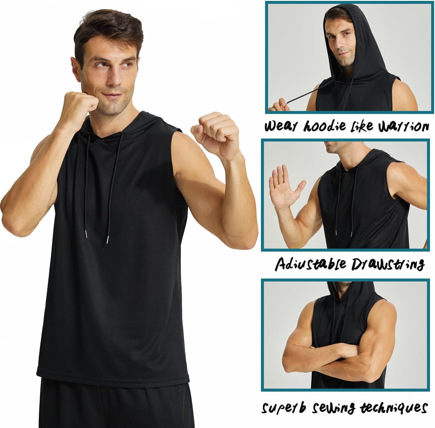 LANBAOSI Mens Workout Tank Tops Sleeveless Hoodie Hooded Vest Men Bodybuilding Muscle Tank Cut Off Shirts Gym Hoodies - Image 4