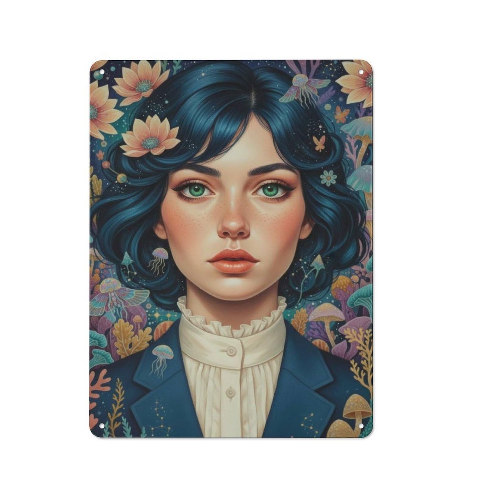 Junmoney Portrait Of A Woman With Flowers For Garage Or Workshop, Rustic Metal Plaque 40X30cm, Suited To Wall Displays In Garages And Tool Rooms