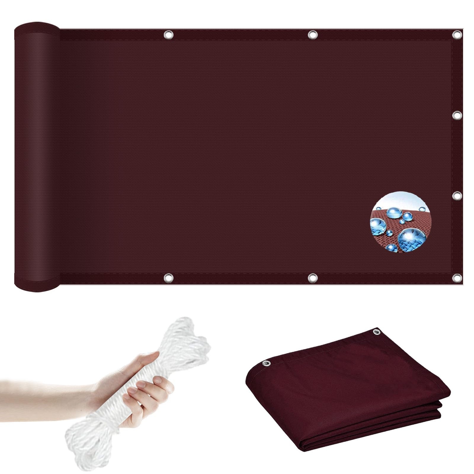 Voile d'ombrage imperméable 3.6x7.5m vin rouge avec oeillets pour votre jardin