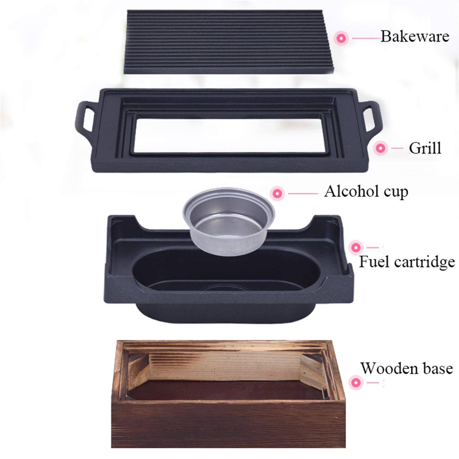 Przenośny grill na węgiel drzewny, 18 x 18 cm, japoński koreański grill stołowy z drewnianą podstawą, kompaktowy sprzęt do gotowania na świeżym powietrzu, na kemping, imprezy na podwórku