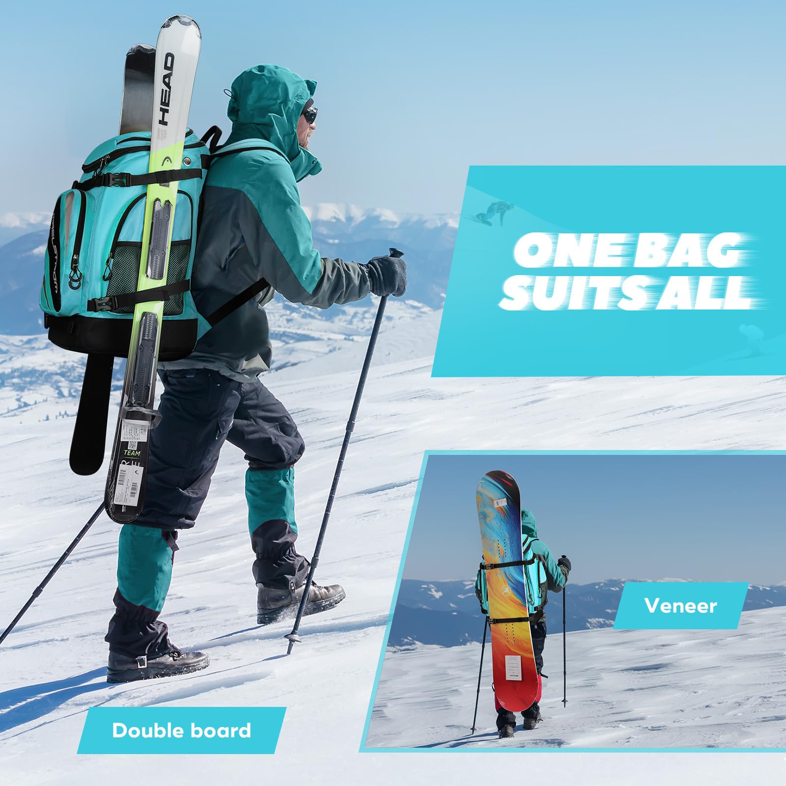 Maelstrom Skischuhtasche, 55 l, großer Skischuh-Reiserucksack für Herren und Damen, wasserdichte Snowboardstiefeltasche für Ski-Zubehör