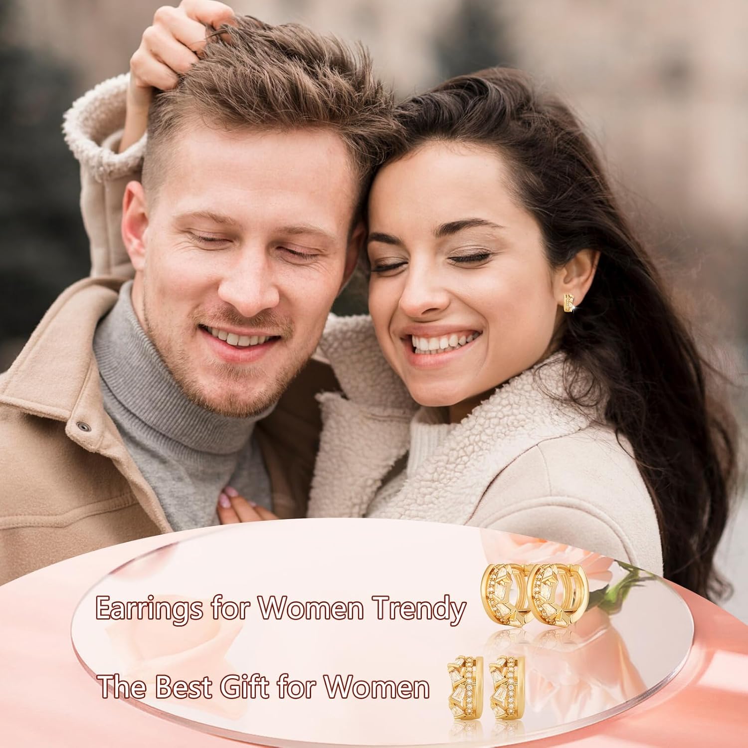 Richapex 4 Pairs 18K Gold Hoop Earrings for Women, Cubic Zirconia Earrings Hypoallergenic Stud, Thick Open Huggie Hoops Earring Set Jewelry for Gifts - Image 7