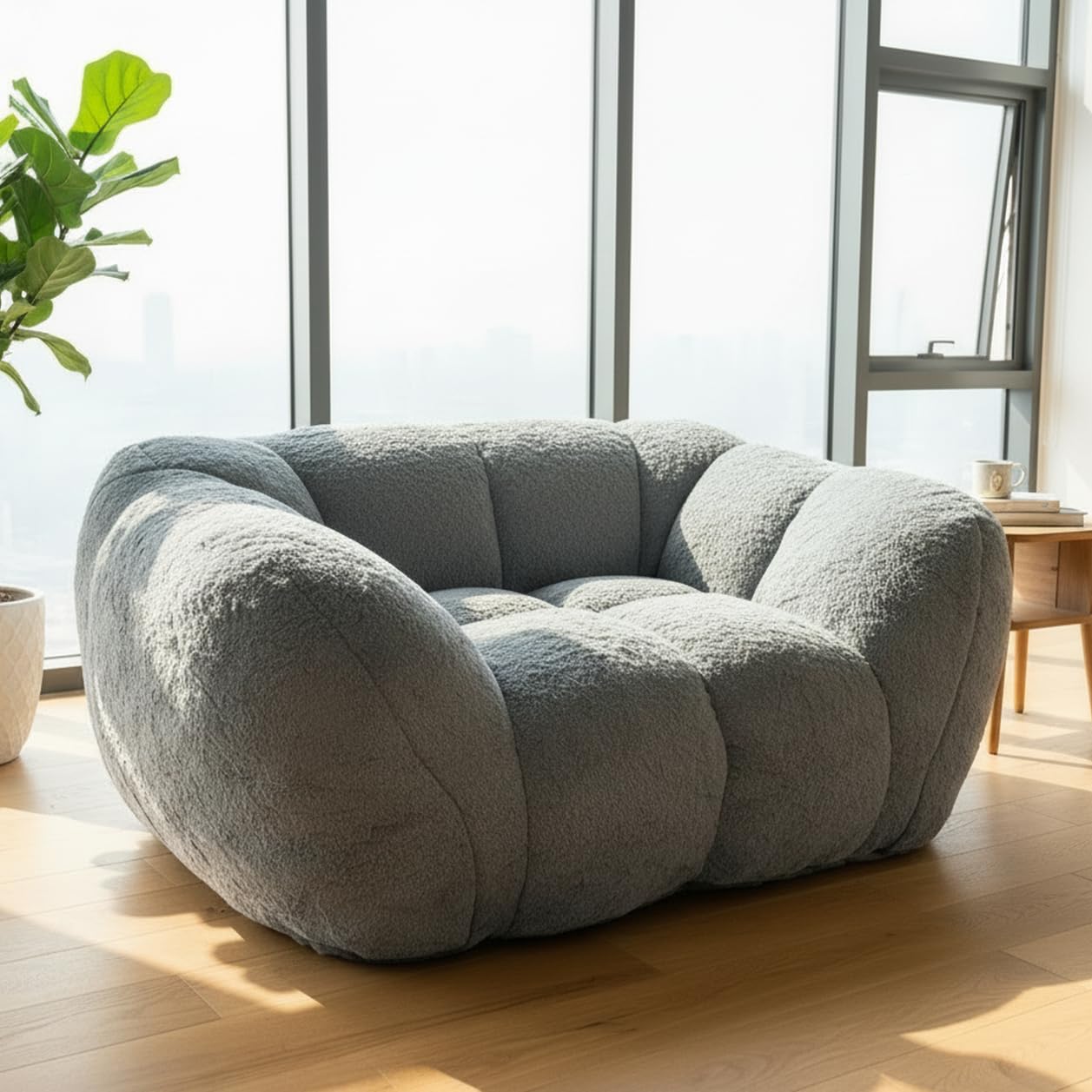 Giant Bean Bag, Bean Bag Chairs for Adults Kids, Oversized Plush Bean Bag Couch with Armrest, Large Chair with Filler, Stuffed Accent Chair Lounge