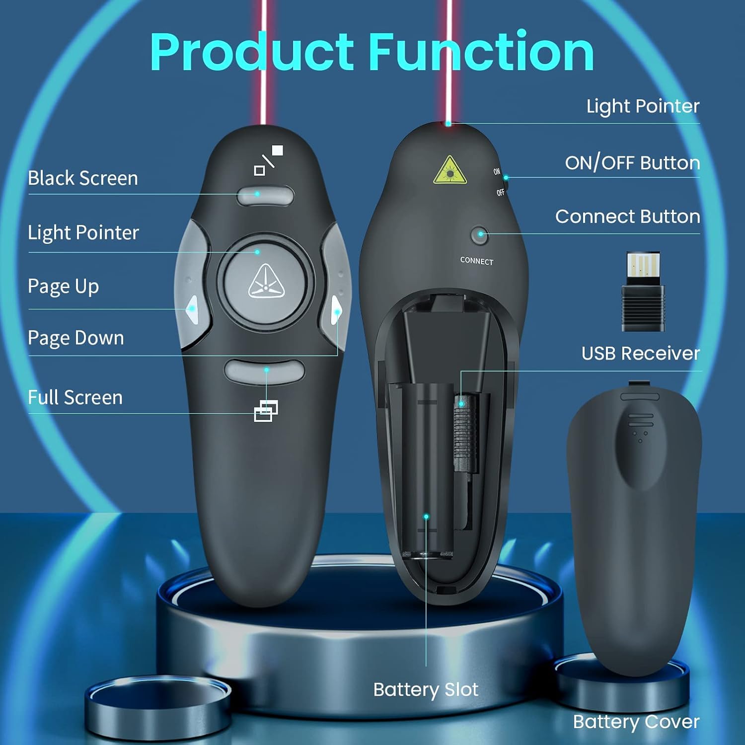 Klink Presentador Inalámbrico para Presentaciones - Puntero Láser con Mando Remoto, Pasador de Diapositivas, Compatibilidad Universal con Windows/Mac/Linux - Ideal para Conferencias y Enseñanza