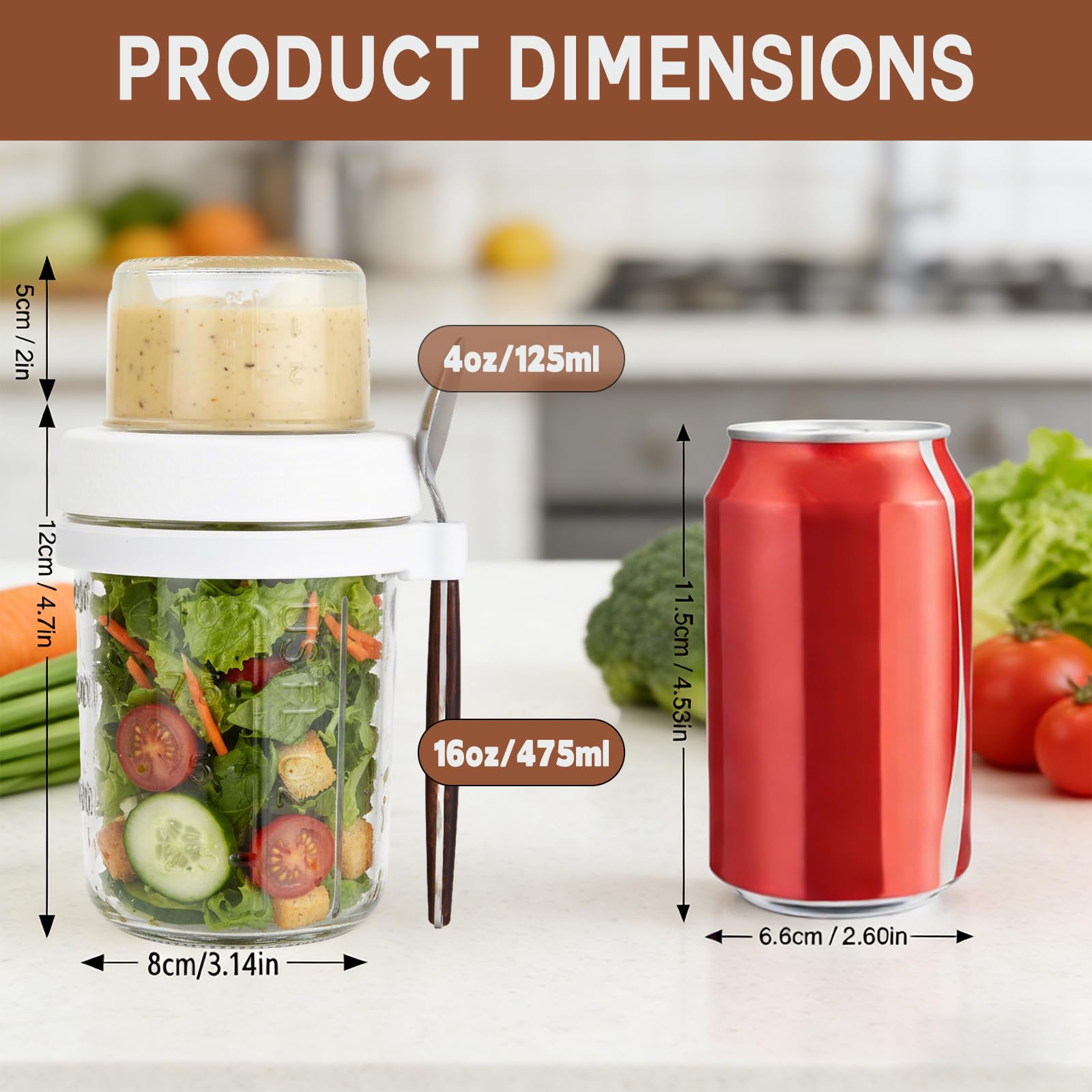 VITEVER Lot de 4 bocaux Overnight Oats, 16 oz Bocaux à yaourt-parfait à double paroi avec couvercle, Récipients en verre pour la préparation de repas, collations, overnight oats, yaourt, parfait