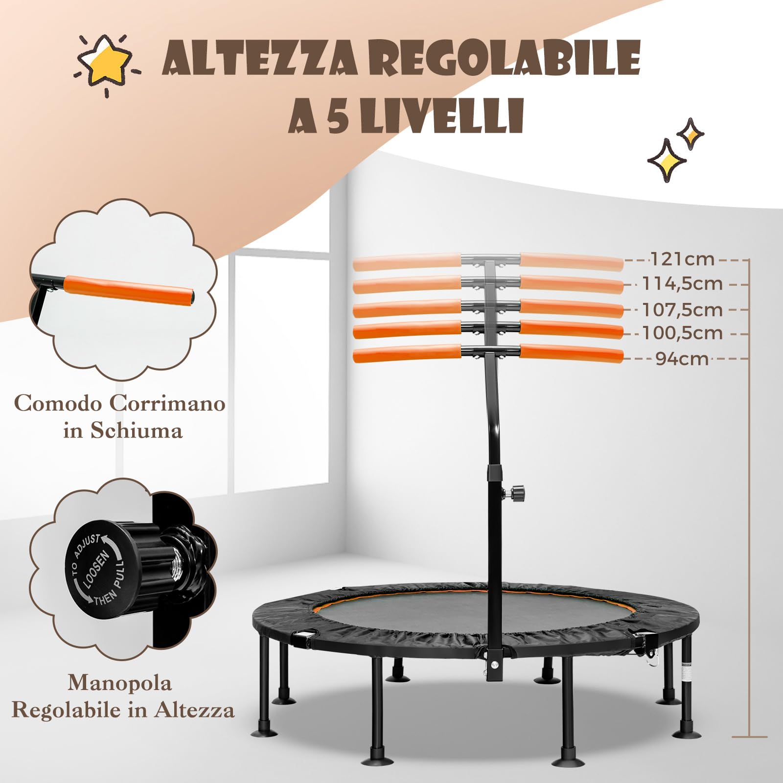 Trampolino Elastico COSTWAY Ovale Per 2 Persone - Pieghevole, Con Maniglia Regolabile, Portata 150 Kg - Foto 8