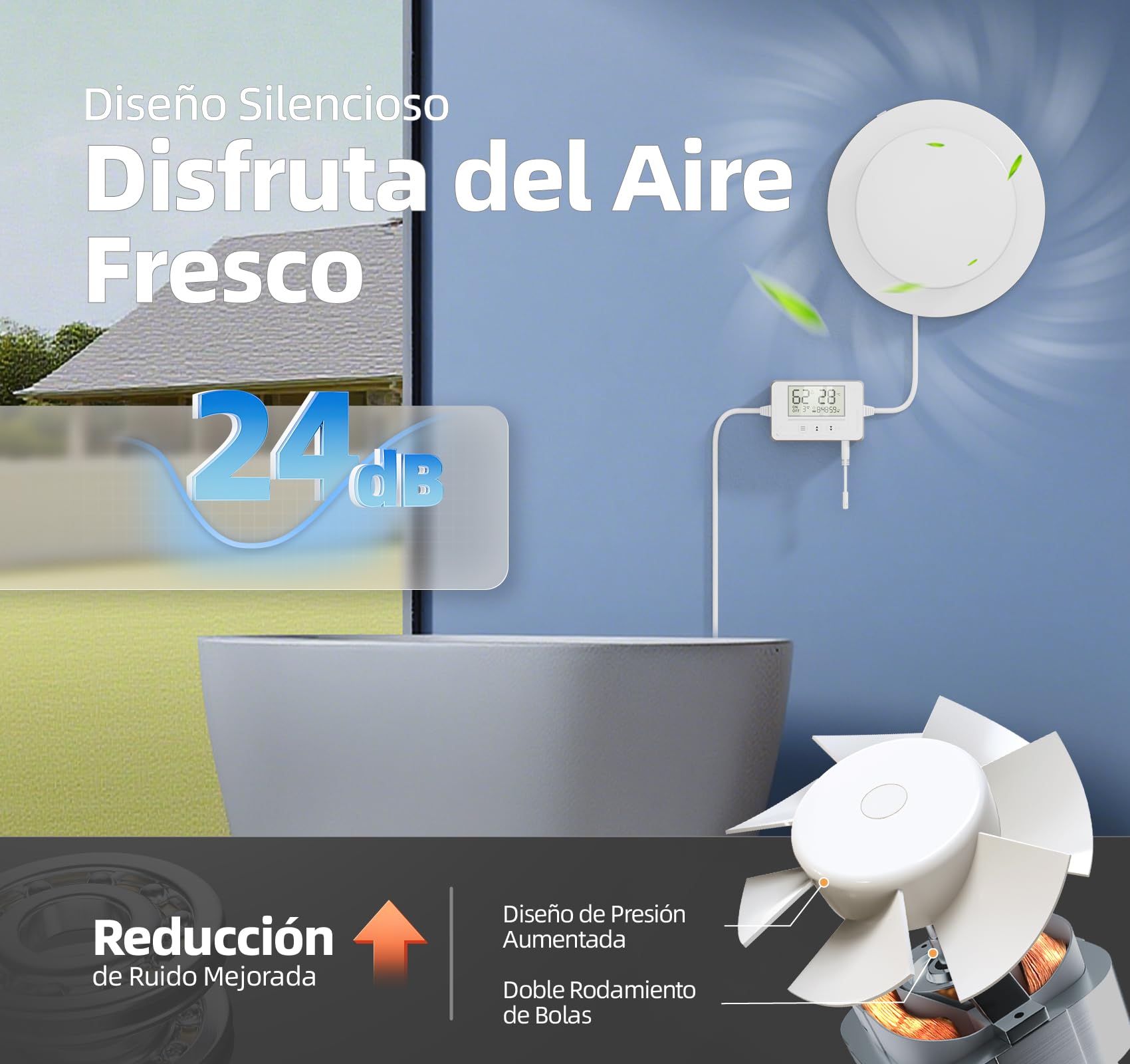 Extractor de Baño 100mm, 5 Modos, 3 Velocidades, Mando a Distancia, Pantalla en Tiempo Real de Temperatura y Humedad, Ventilador Extractor con Temporizador, Silencioso Potente para Cocina RU109