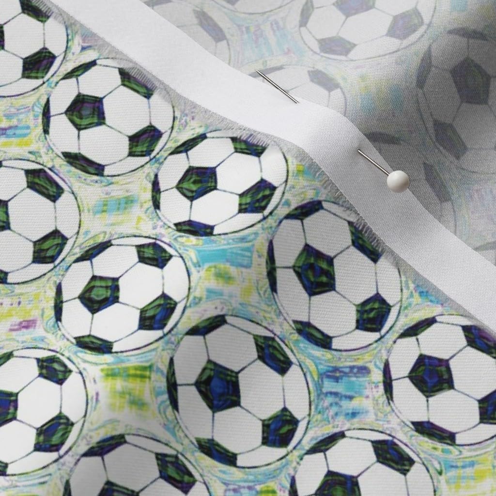 Spoonflower Fabric - Painted Aqua Soccer Balls Artistic Painterly Printed on Organic Cotton Sateen Fabric by The Yard - Sewing Quilting Apparel Home Decor