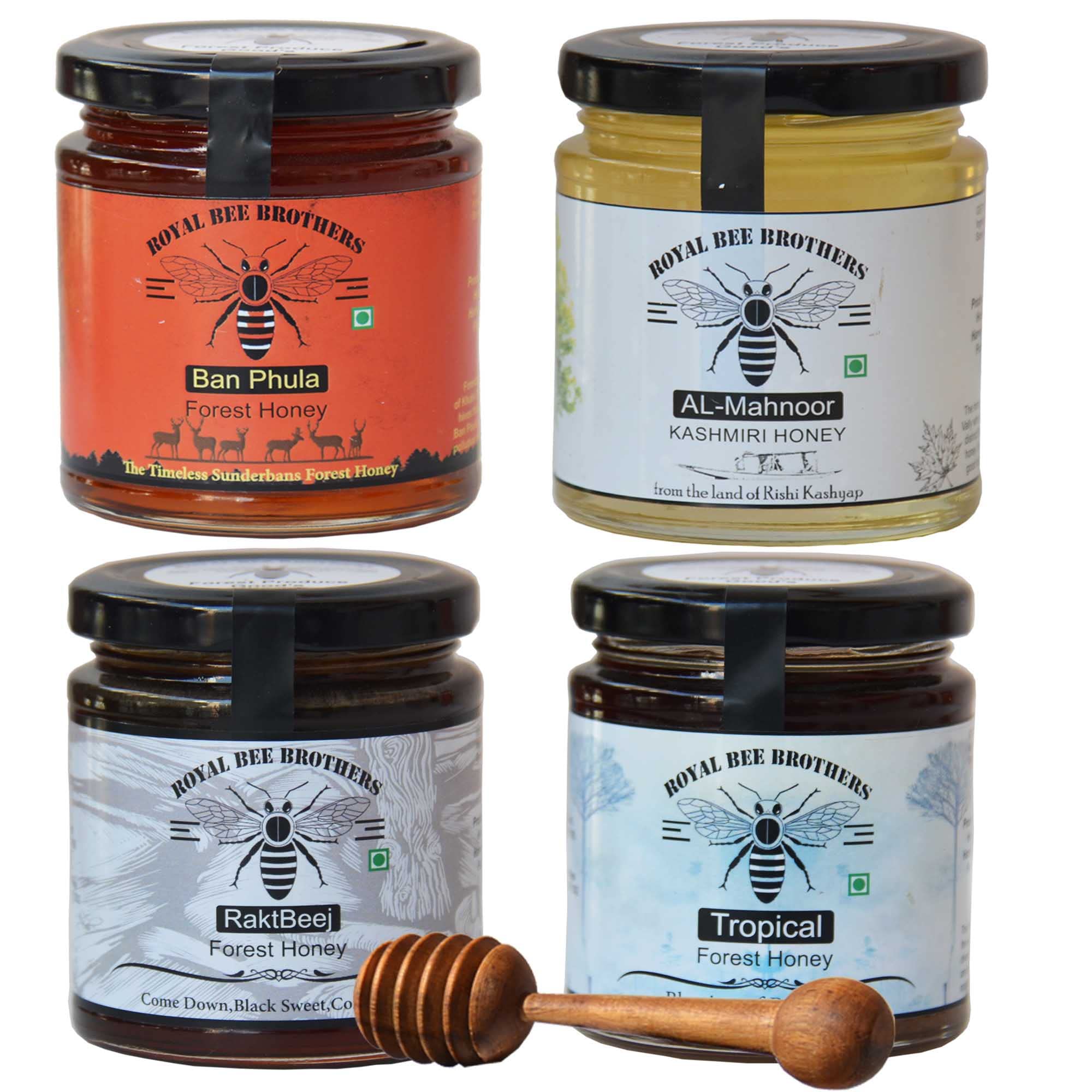 Royal Bee Brothers | Combo Pack of Four Wild Forest Honey | Produce of Wild Honey Bee | Raw Natural Unprocessed Unheated Unfiltered | No Preservative