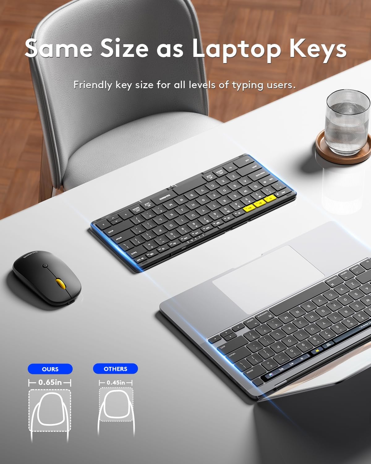 Foldable Keyboard and Mouse, Samsers KM08 Folding Bluetooth Keyboard Mouse Combo, 2.4G + BT5.0 x 2, Full-Size Portable Travel Keyboard & Rechargeable Wireless Mouse for iOS Android Windows Mac OS