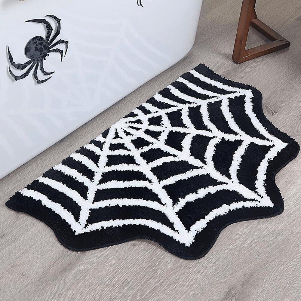 Bemvp Cobwebs Bath Mat Halloween Rug Black Gothic Carpet Mat Rug Decor for Bathroom Bedroom Kitchen Coffins Halloween Door Mat Spooky Gifts