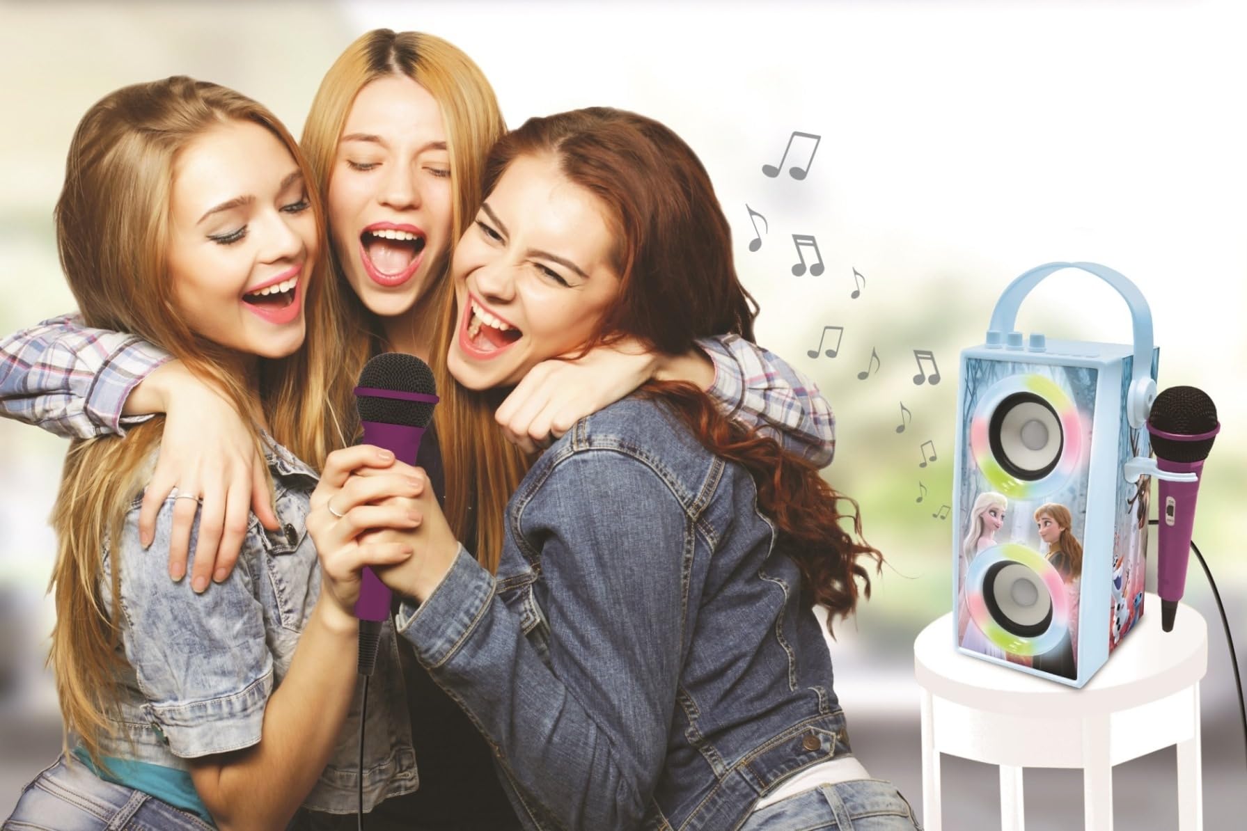 Lexibook Disney Frozen Altoparlante Bluetooth portatile con microfono, karaoke, luce, USB, batteria ricaricabile, blu/viola, BTP180FZZLXB