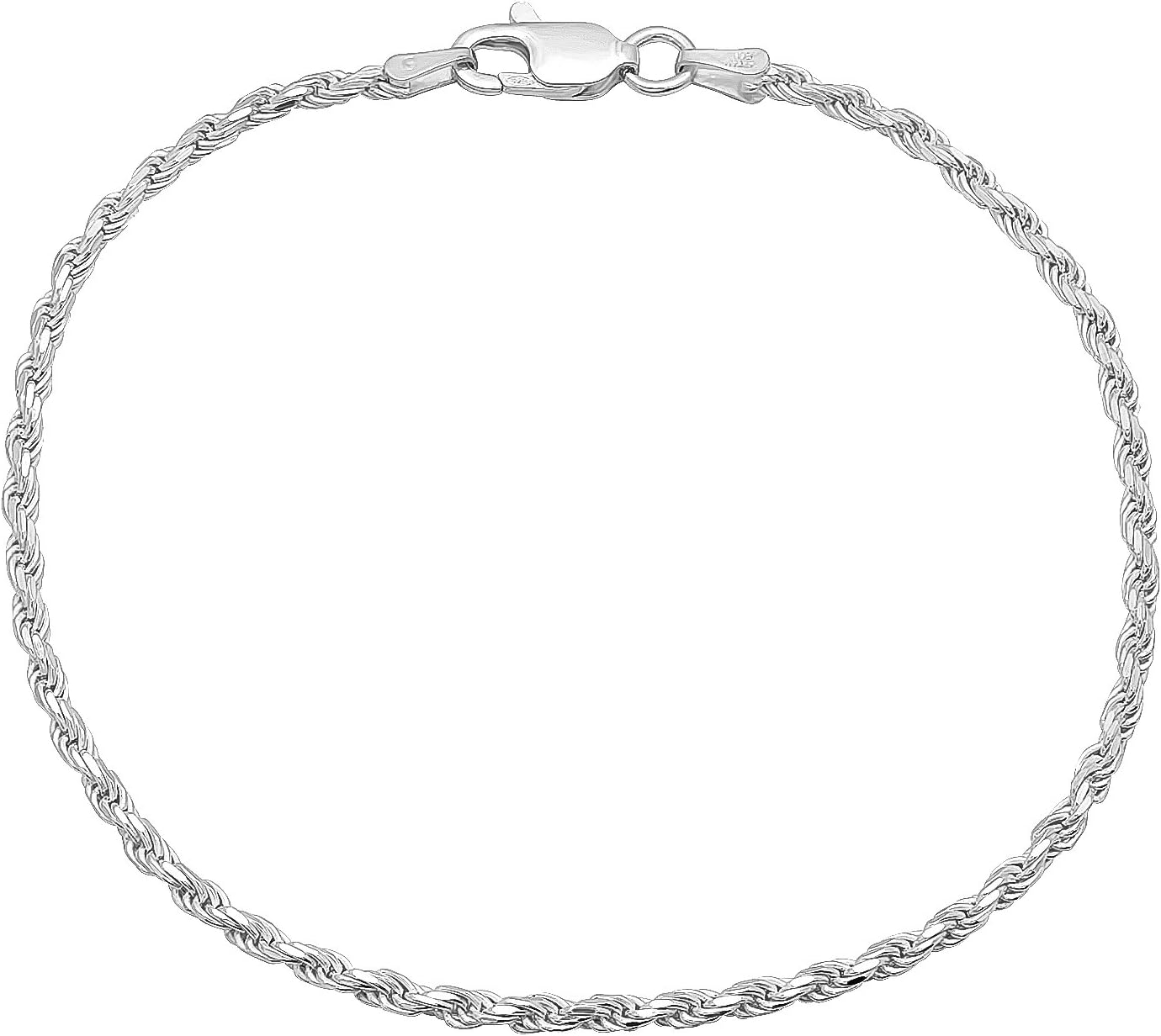 The Bling Factory 2mm-7mm Solid .925 Sterling Silver Diamond-Cut Twisted Rope Bracelet 7-10" Made in Italy