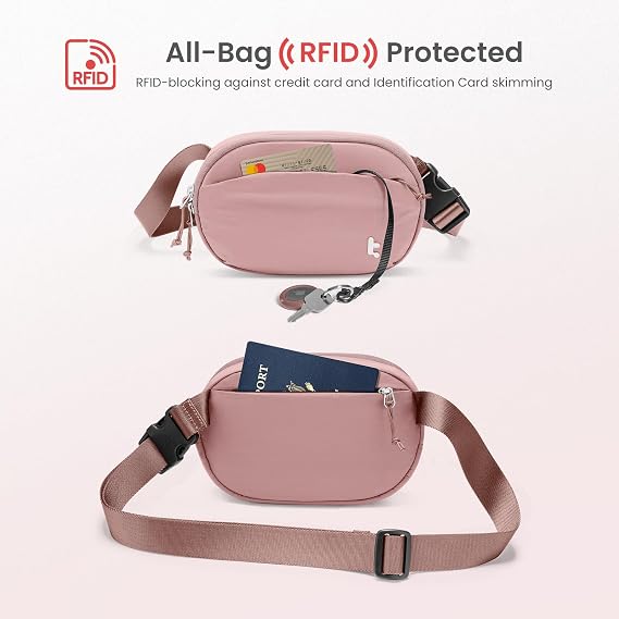 tomtoc Belt Bag with RFID Blocking, Cross Body Fanny Pack for Women Men, Sling Waist Bags with Adjustable Strap for Travel Walk