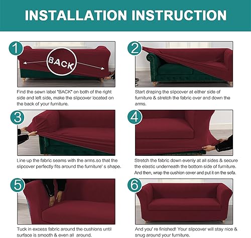 Miniatura 7 de Funda de sofá de jacquard elástico Chesterfield, fundas de cojín gruesas para sofá, protector de muebles para sala de estar (vino, silla + cojín de