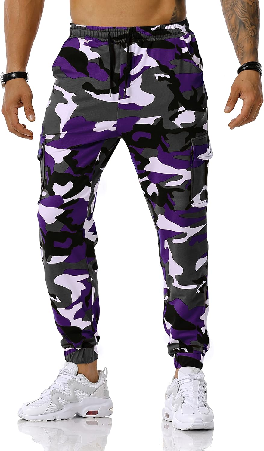 Colorful House Sandy Joggers for Men Casual Cargo Jogger Sweatpants Relaxed Fit Work Pants Stretch Waist Big and Tall