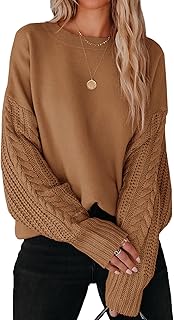 ZESICA Women's Fall Long Sleeve Crew Neck Solid Color Cable Knit Chunky Casual Oversized Pullover Sweater Tops