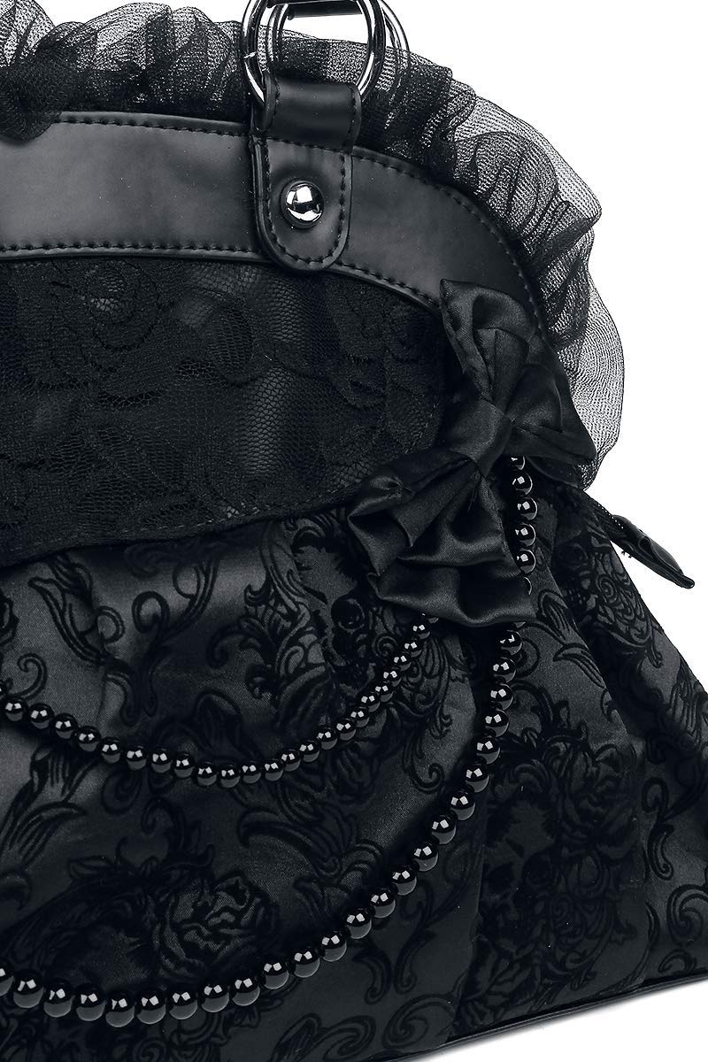 Reinvention Victorian Gothic Handbag Flocked Skulls with Bows and Lace Bag Purse