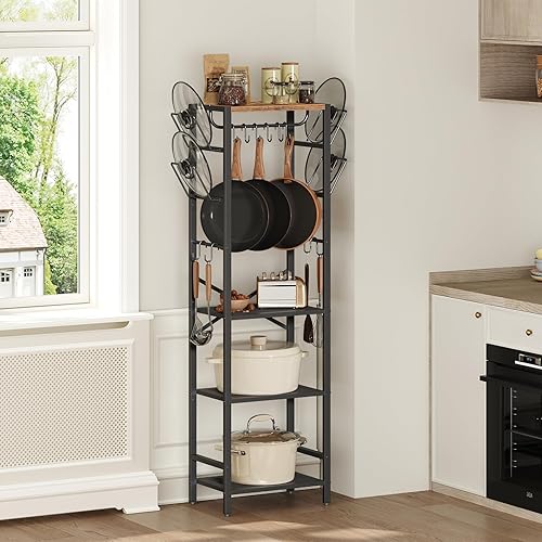 Miniatura 6 de BRHR5401-POHR3001 - Estante para panaderos con mini estante para nevera y 4 niveles, organizador para ollas y sartenes