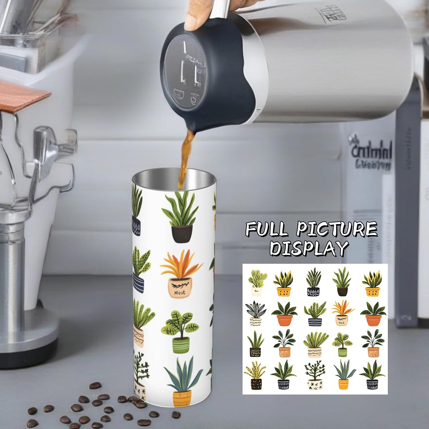 Potted Plant Stainless Steel Insulated Tumbler with Lid - 20oz Vibrant Botanical Travel Mug,Reusable Metal Straw & Brush, Double-Wall Vacuum Bottle Cup for Hot and Cold Drinks Gifts - Image 3