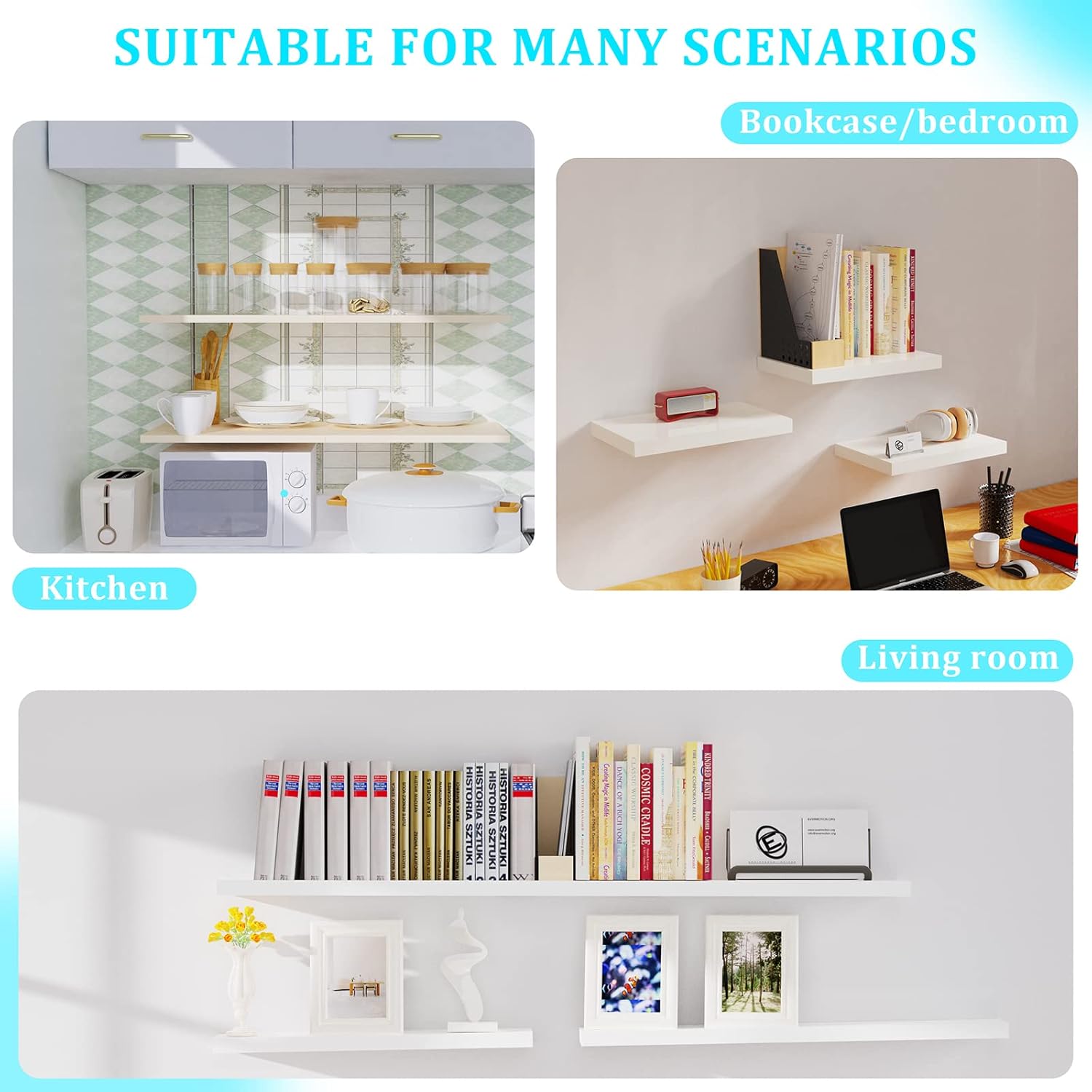 8 Pcs 4 inch Floating Shelf Bracket, Solid Steel Blind Shelf Brackets Hidden Shelf Support for Floating Wood Shelves