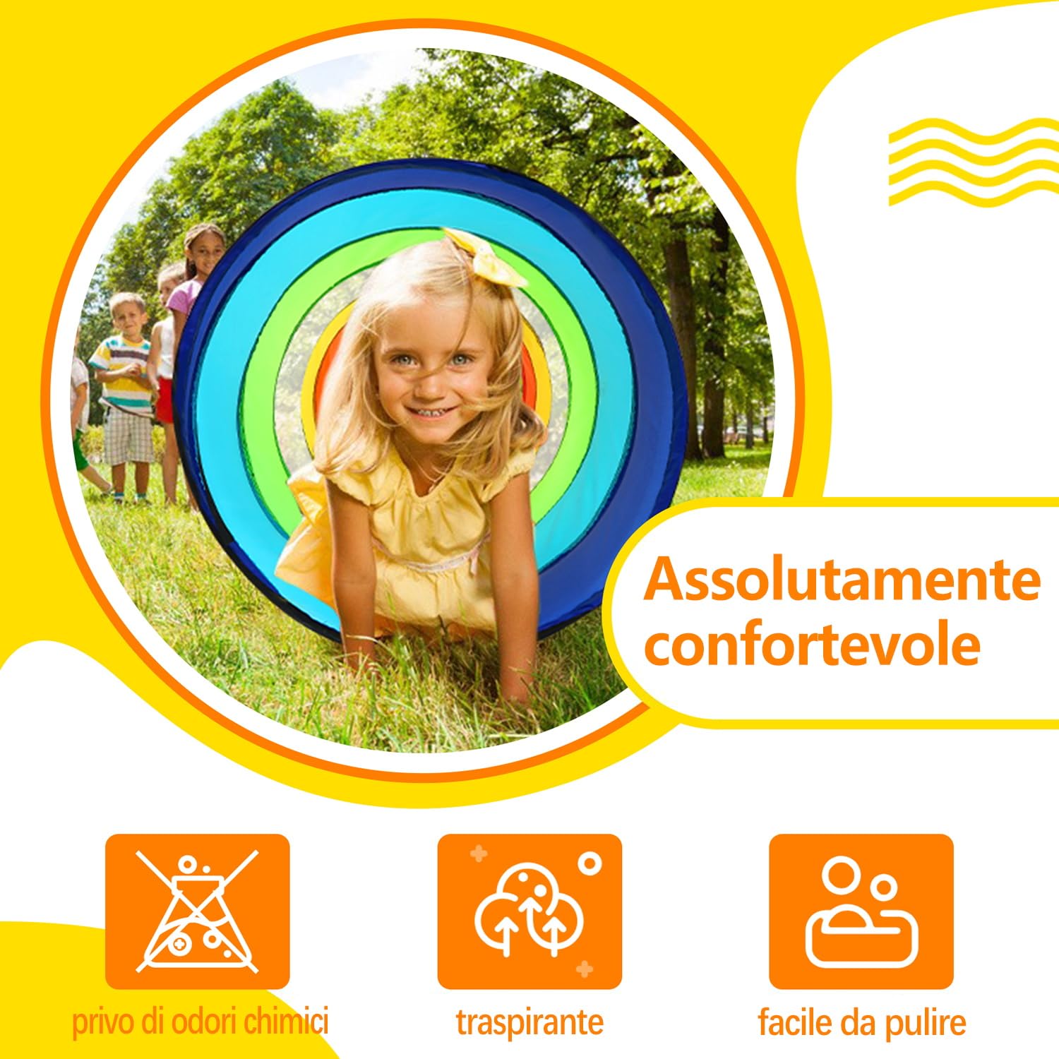Wilwolfer Tunnel Gioco per Bambini - Alta Qualità 180cm Tenda Bambini con Mesh - Pieghevole Pop-upTubi Gioco Regalo Giocattolo Interni Esterni Giardino (Arcobaleno)