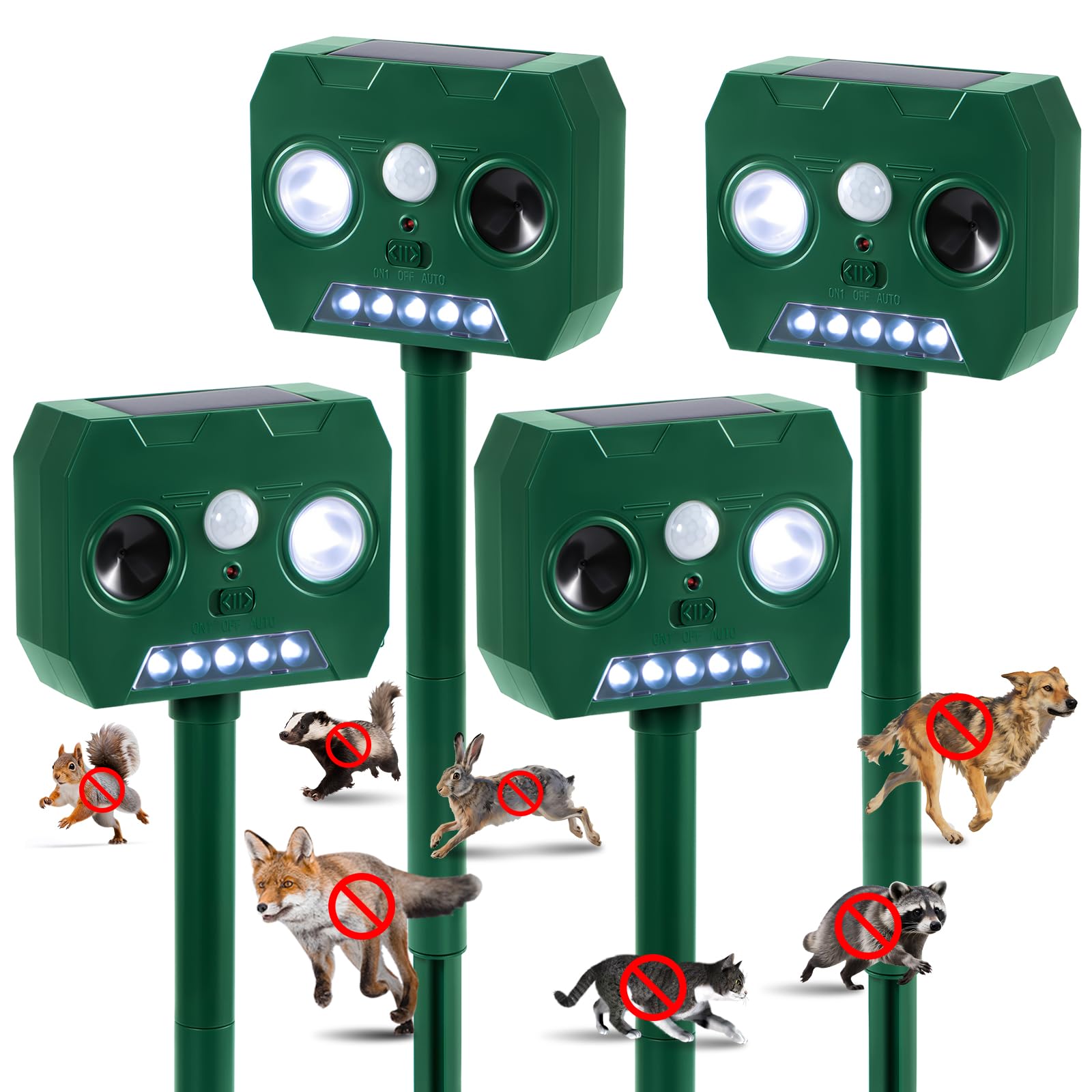 Photo 1 of Solar Ultrasonic Animal Repellent Outdoor, 4 Pack Cat Squirrel Raccoon Bird Dog Deer Repellent Devices with PIR Motion Sensor ? LED Flash, Waterproof Animal Deterrent for Garden Yard Farm