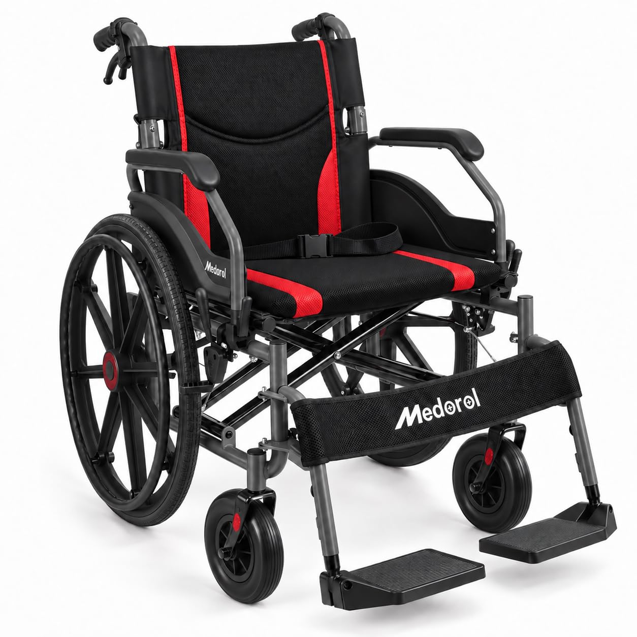 Wheelchairs for Adults, 22 Inch Wide Seat Bariatric Wheelchair, 400 lbs Capacity Heavy Duty Foldable Manual Wheelchair, Self-Propelled with Hand Brakes