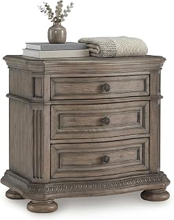 Signature Design by Ashley Ardenfield Classic 3-Drawer Nightstand with Charging Station, USB Port and Storage, Light Brown