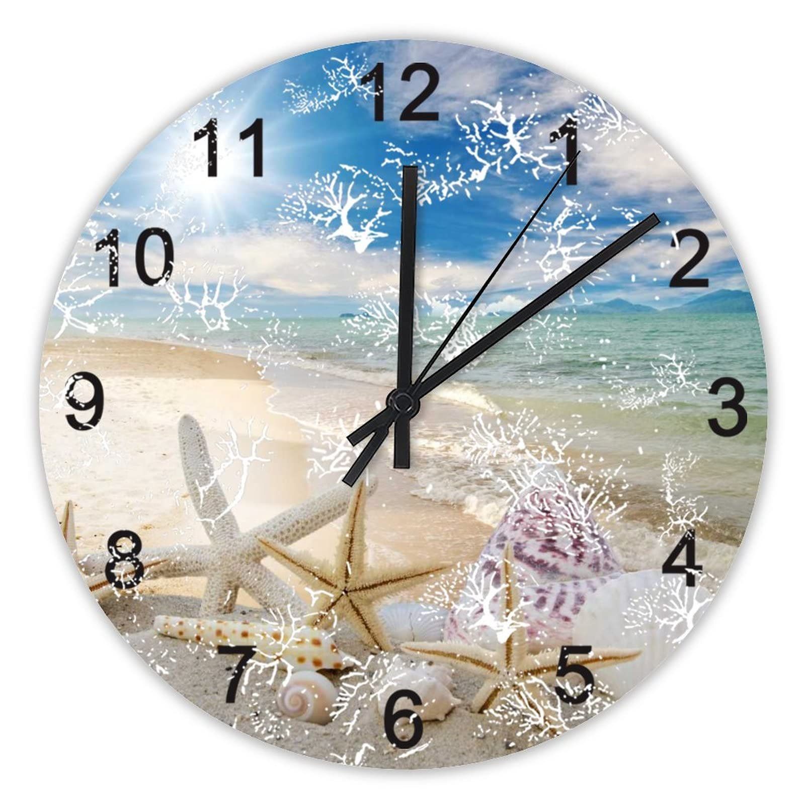 Horloge murale cuisine et bureau grand cadran thème bord de mer pour une ambiance estivale