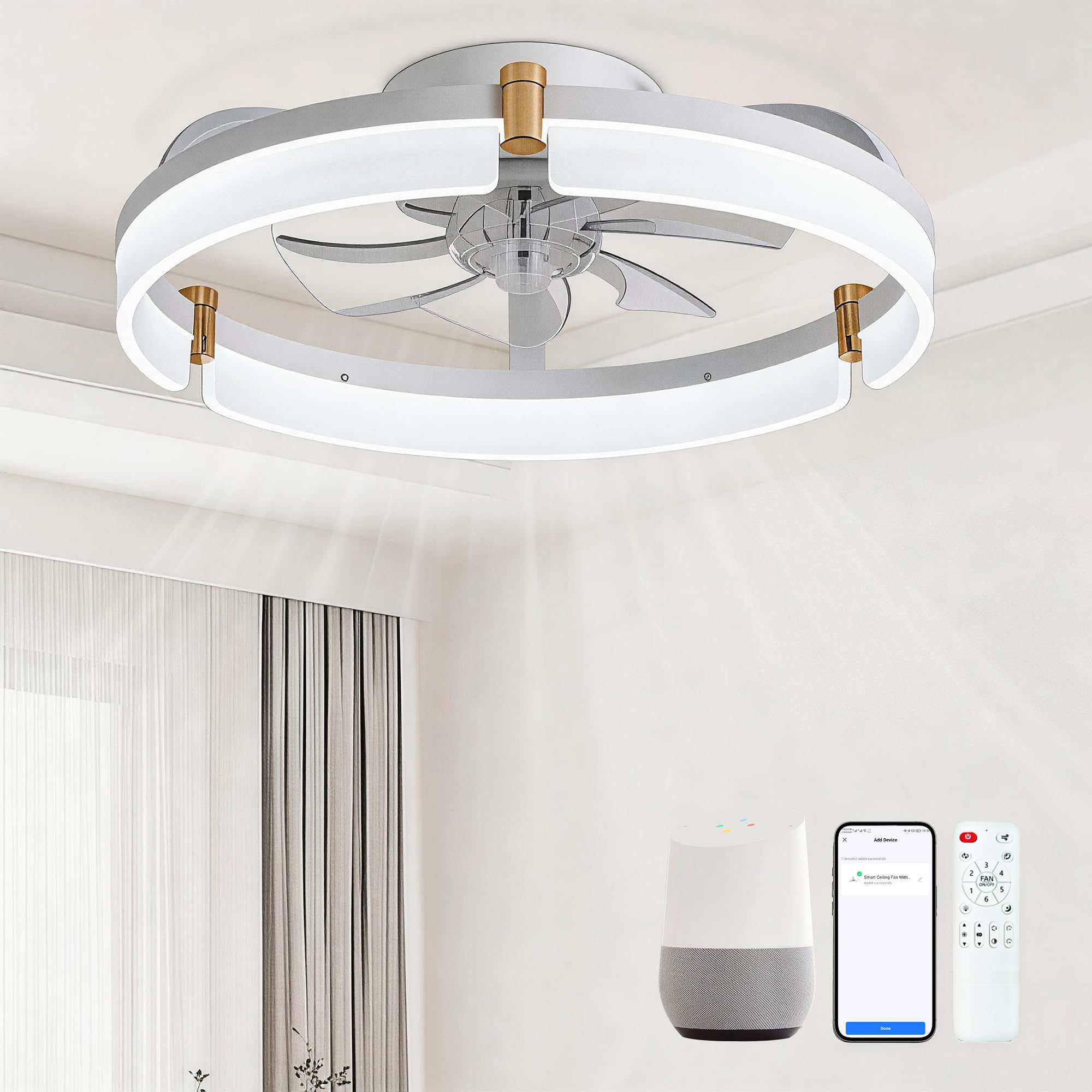 Photo 1 of DIAMONDFORGE Smart Ceiling Fan with Light - 20" WiFi Alexa White