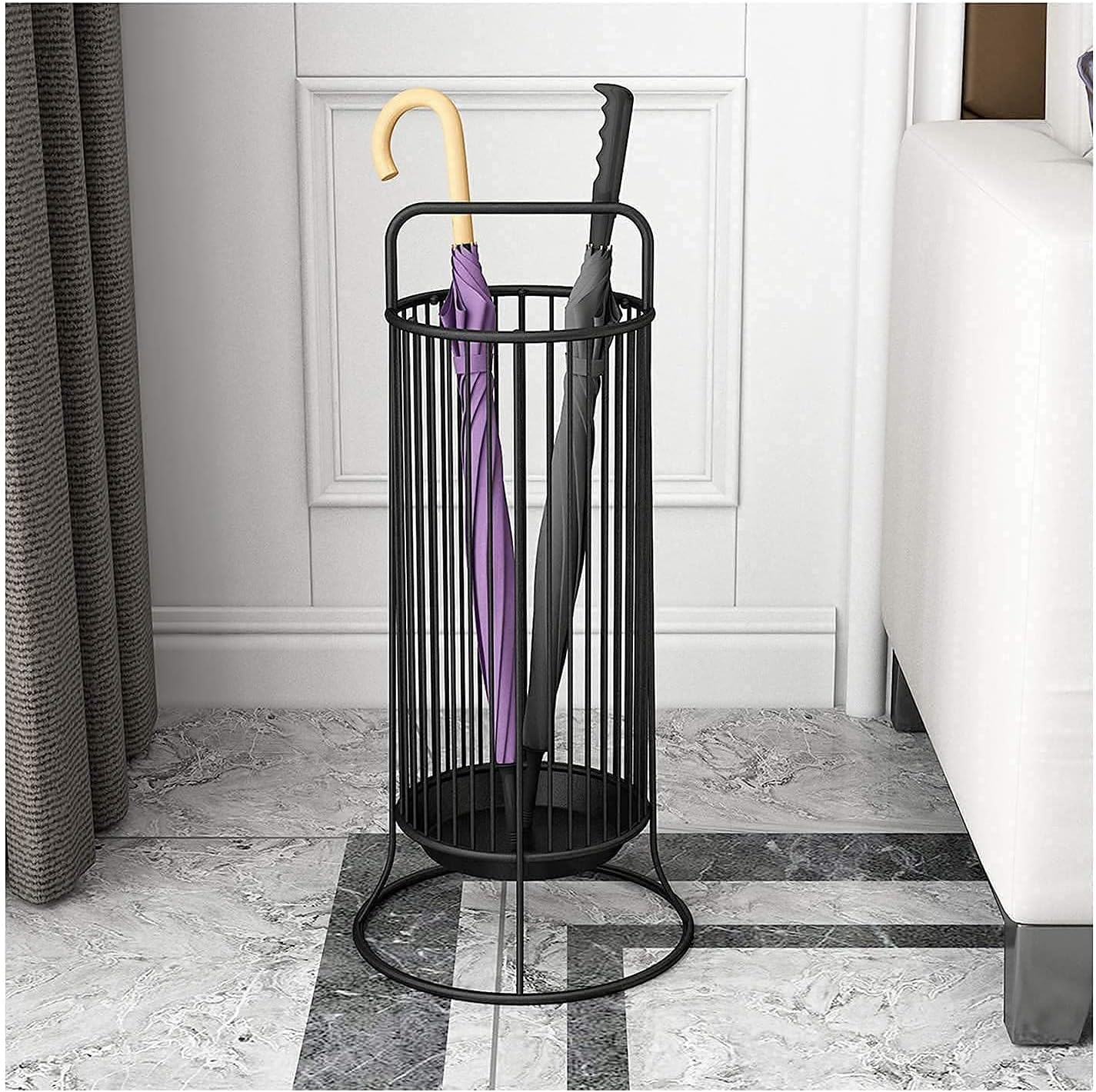 Metal Umbrella Stand with Large Capacity Stable and Durable Compact Design Black
