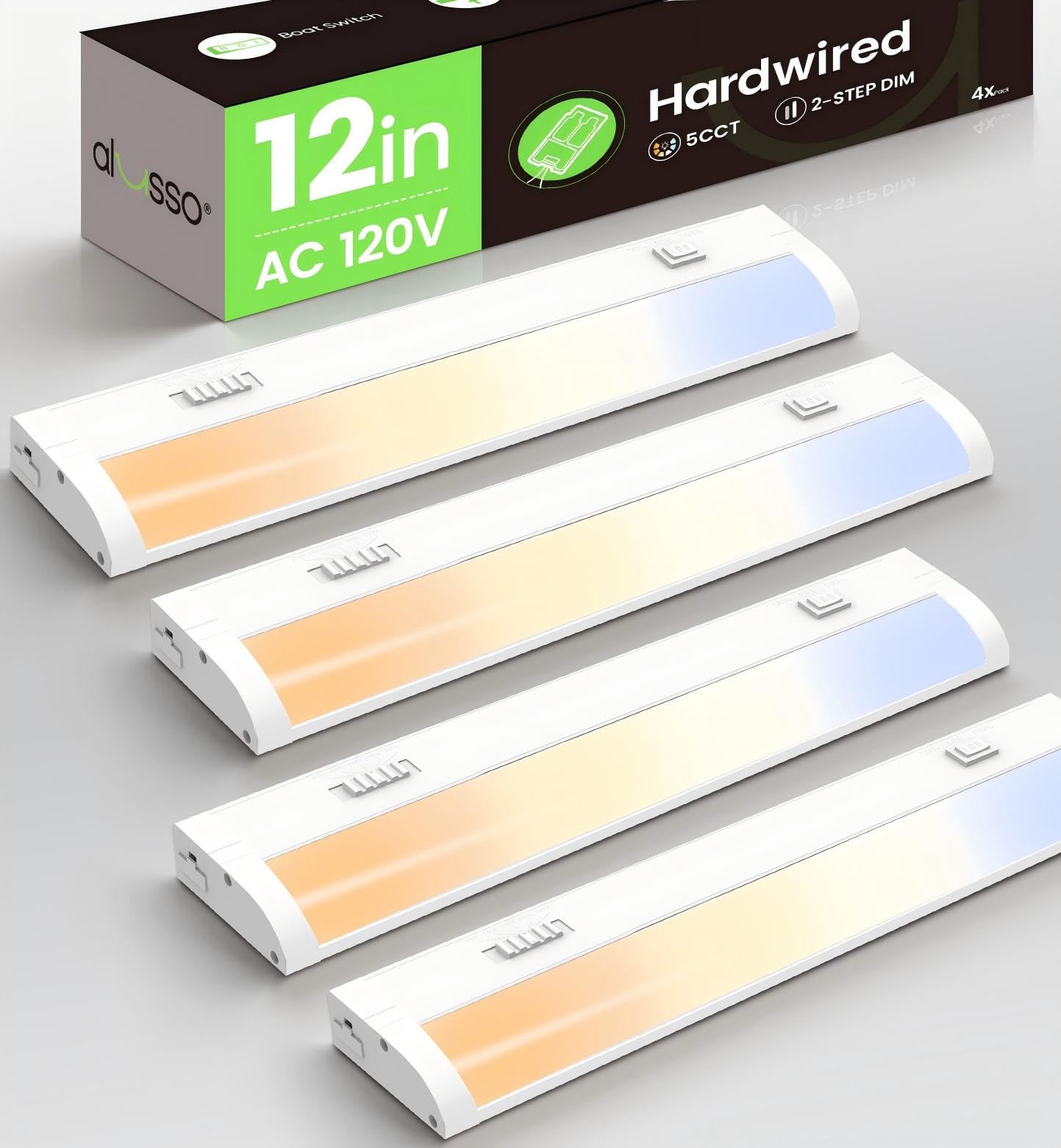 ALUSSO Hardwired 120V Under Cabinet Lighting 12 Inch Counter Kitchen Closet