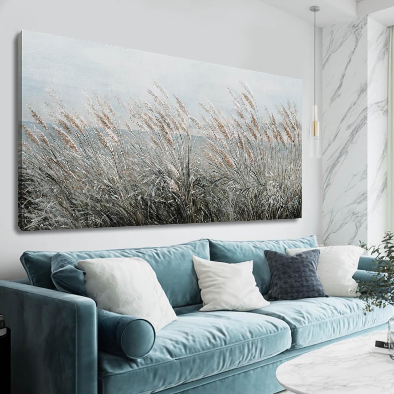 GAIDUOMAI Nature Wall Art Decor Vintage Reed Grass Painting Canvas Plant Pictures Sea Artwork for Bedroom Dining Room 24x48 Inch Living Room Poster 48"L x 24"W GAIDUOMAI-LW60120