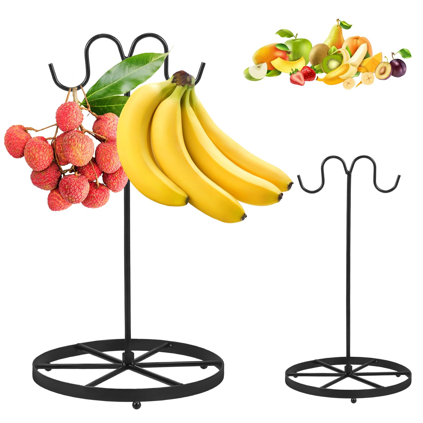Banana Rack, Banana Holder Stand, Fruit Holder, Stable Banana Holder with Hook &Wider Base, Rust-Proof Metal Banana Hanger, Multifunctional Banana Tree Stand for Fruit Micro Landscape Decorations