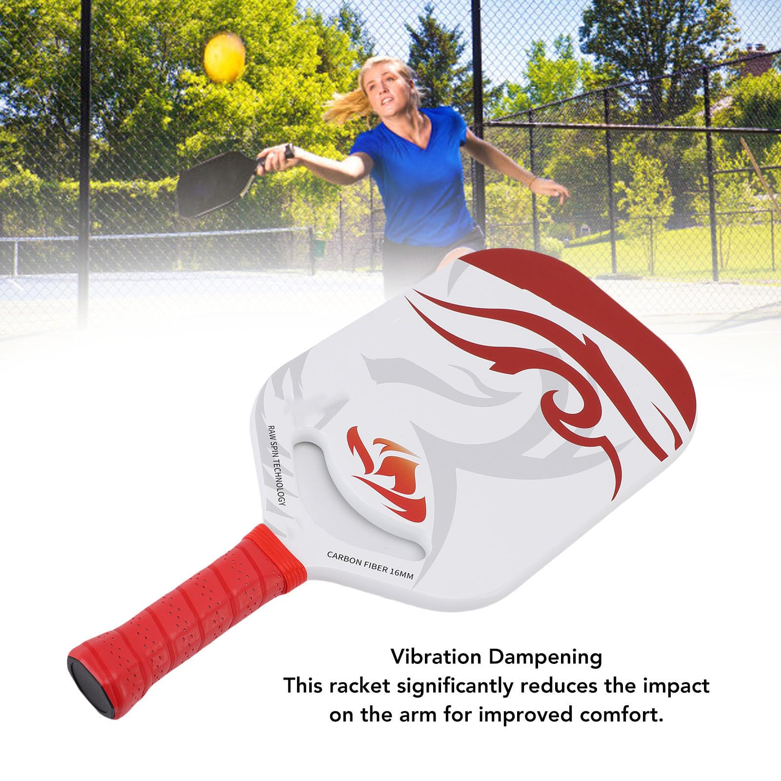 Alomejor Restenza Pickleball Leggera a Paddle in Fibra di Carbonio da 16 Mm con Modello di Drago per Principianti Professionisti