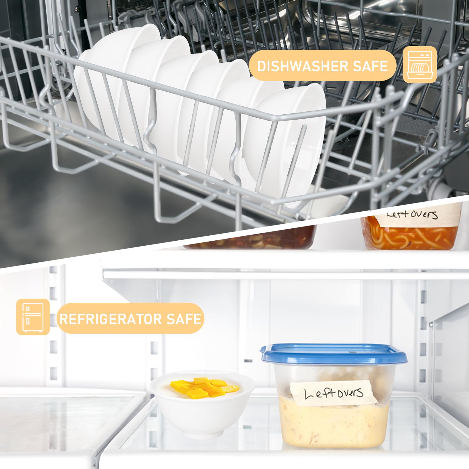 Set di 36 ciotole in melamina bianca, piccole ciotole in plastica per cereali, riutilizzabili, per insalata, pasta, riso, cibo, frutta, dessert