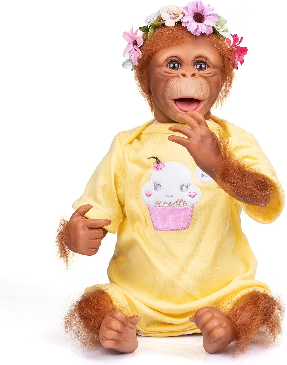 iCradle18Inch 45cm Superior Detailed Reborn Monkey Doll Female Vinyl Silicone Monkey Baby (Yellow 18inch Monkey)