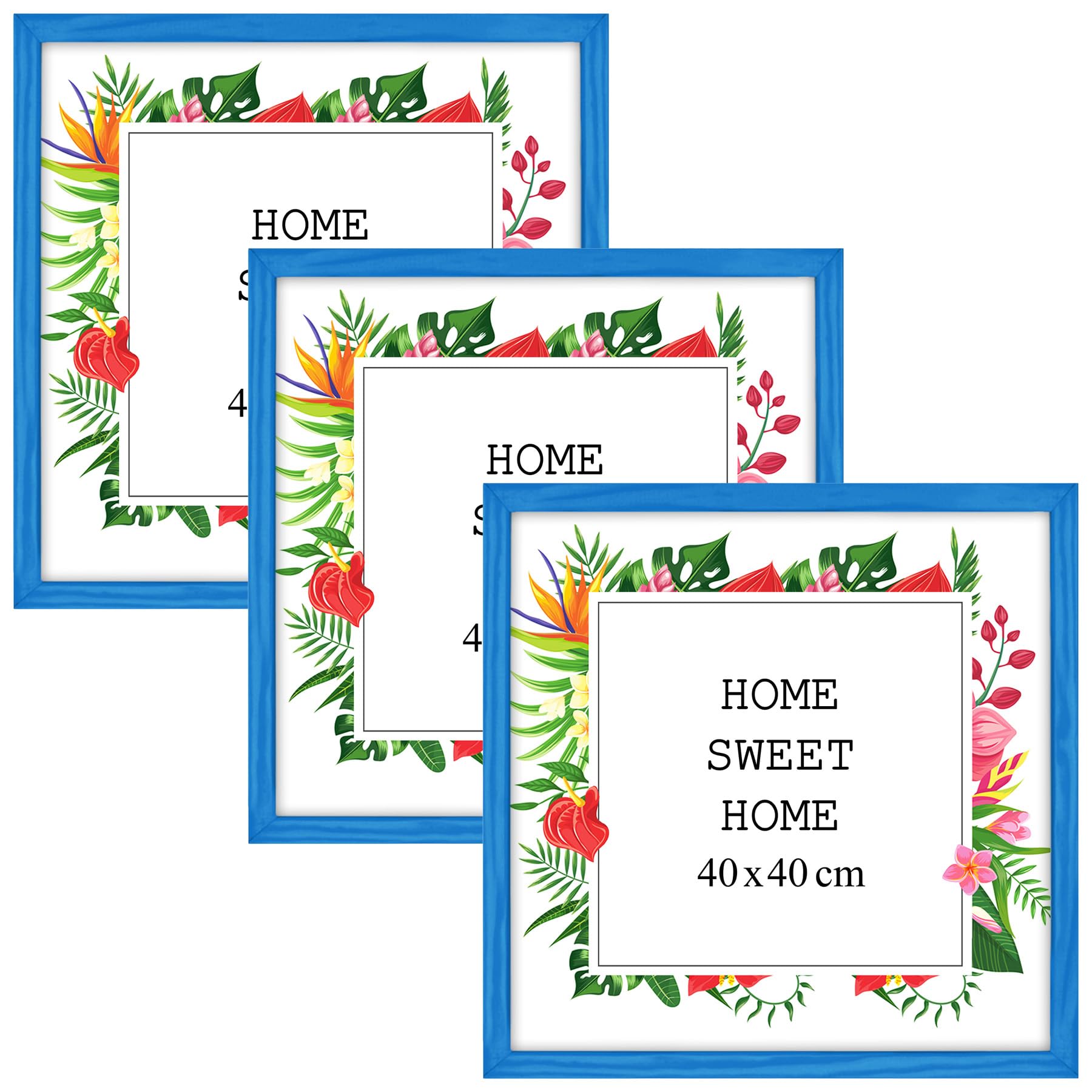 MG Design Set of 3 Wooden Picture Frame 16x16 inch (40x40 cm), Blue Real Wood Frame with Acrylic Glass, Vertical & Horizontal Hanging – for Photos, Posters, Certificates, Puzzles — image 1