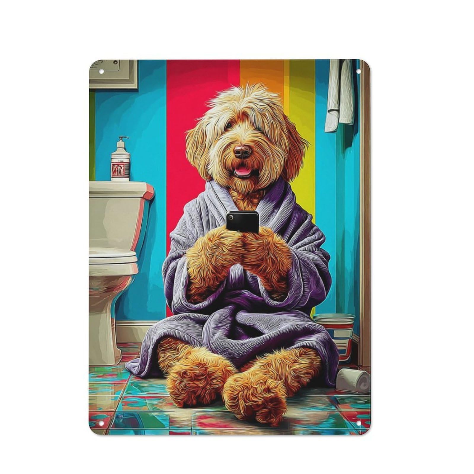 Junmoney Dog In Robe Taking Selfie Vintage Metal Sign 40X30cm For Lounge Or Reading Corner, For Garage, Workshop And Man Cave Decoration