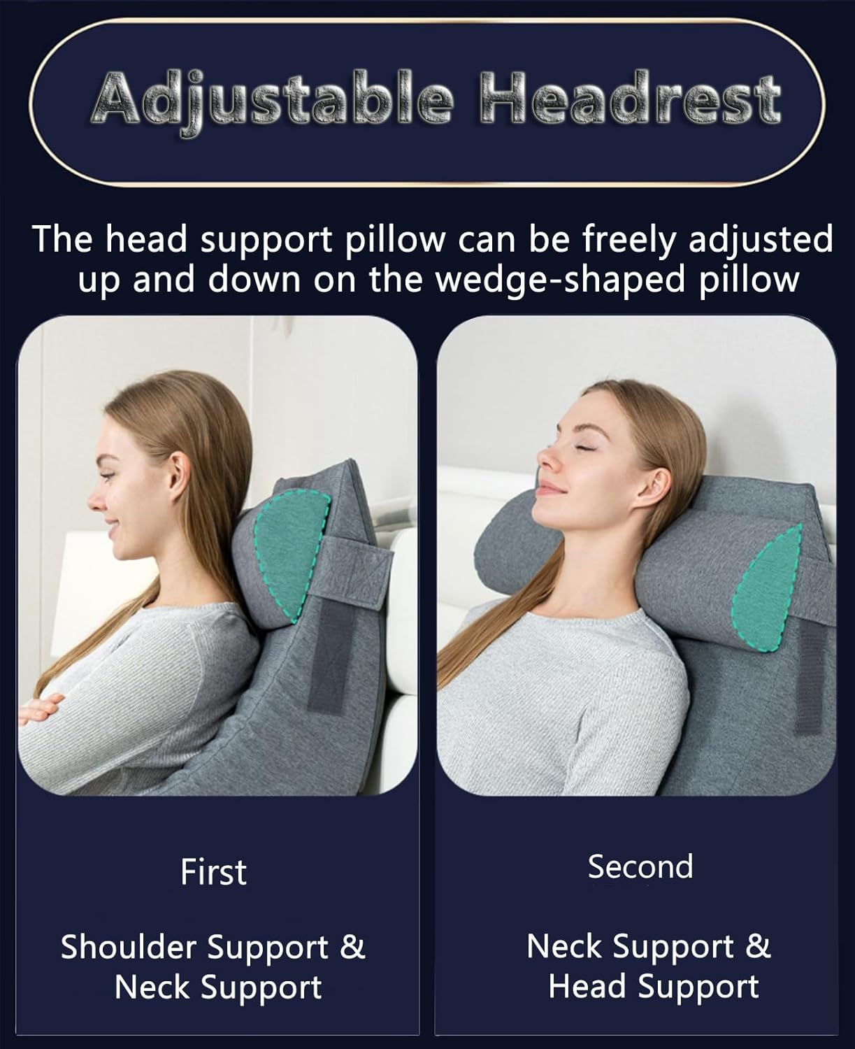 Bed Wedge Pillow - Adjustable Triangle Resting Pillow with Sticky Strips, Washable Cover for Headboard, Couch, Floor – Ideal for Post-Surgery, Knee, Back, Leg Support, GERD