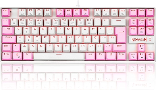 TECLADO MECANICO GAMER SINGLE COLOR REDRAGON KUMARA BRANCO E ROSA COM SWITCH MARROM