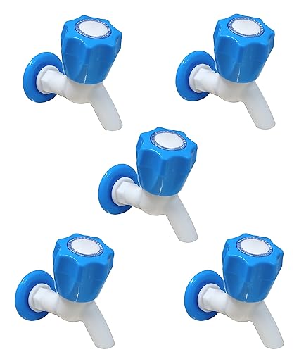 Droptech White PVC Plastic Bib Cock/Water Taps for Kitchen Bathroom Wash Basins - Set of 5 (1/2