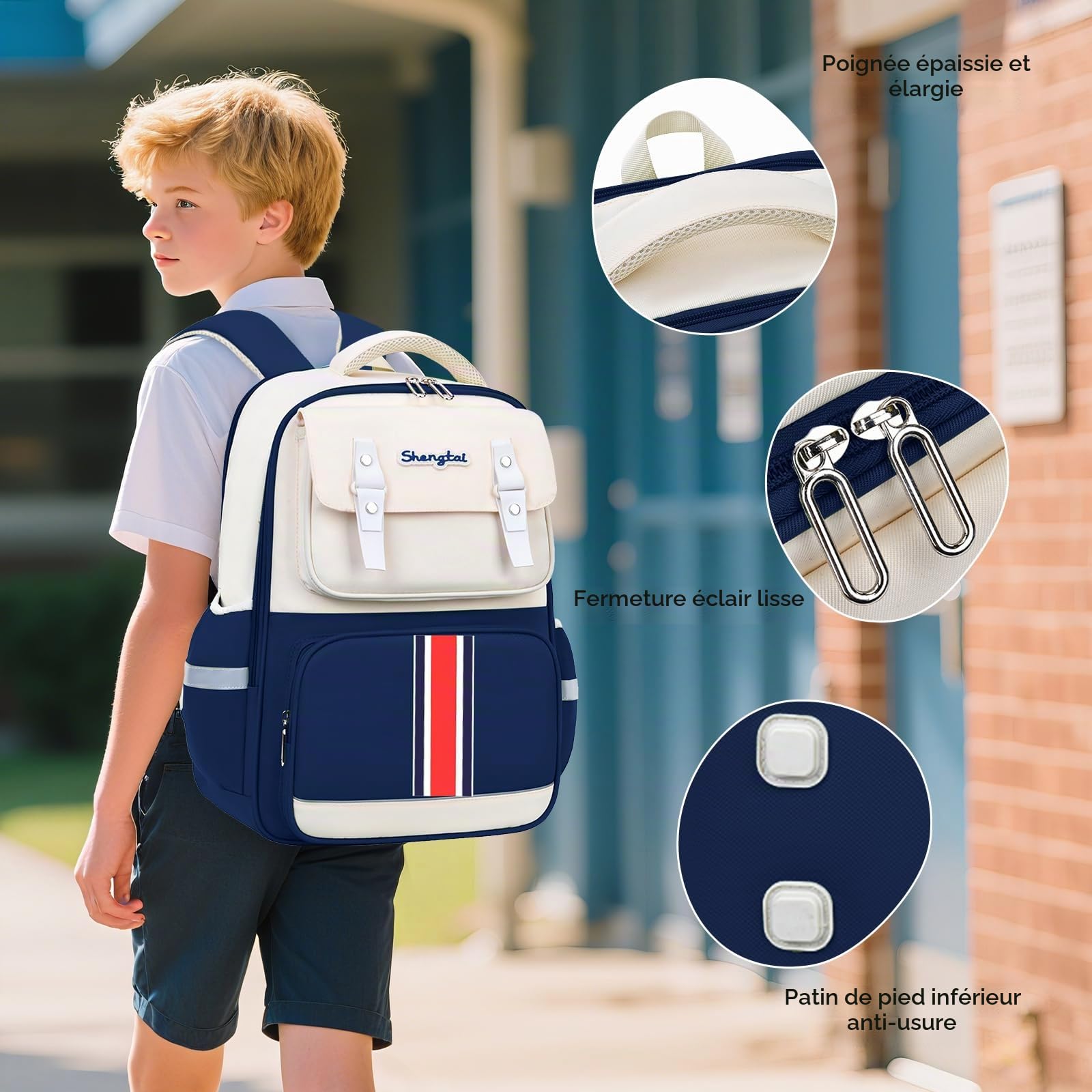Amythe Sac à Dos Garçon Ergonomique Primaire,Cartable Enfant Scolaire avec Ceinture Poitrine, Sac Ecole Imperméable pour CP CE 6 à 10 ans-Bleu