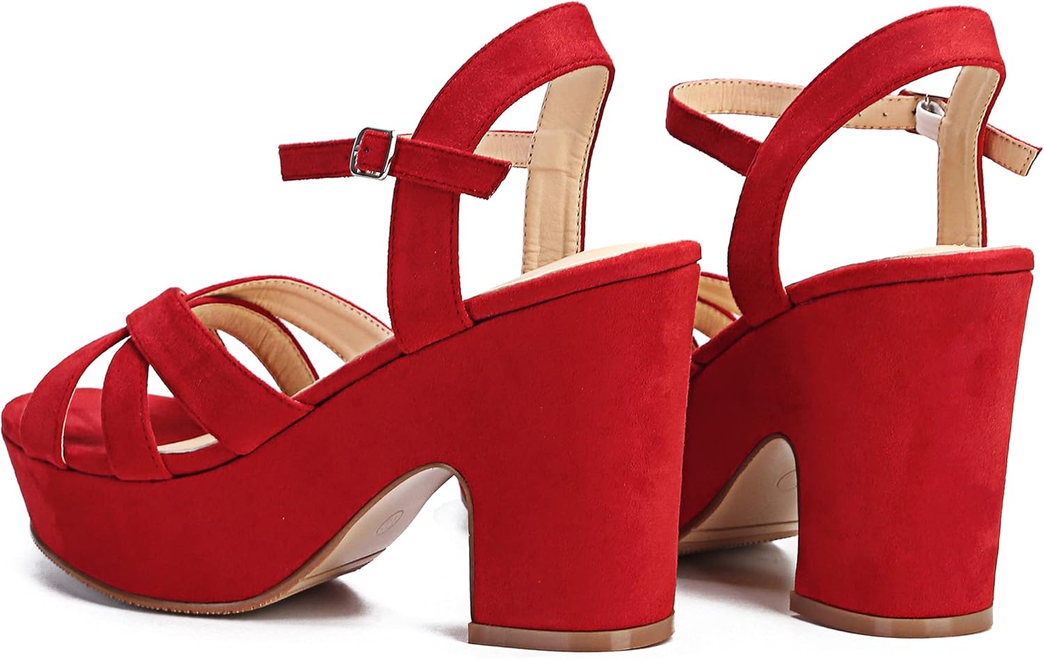 Jiu du Women's Platform Heels Sandals Open Toe Wedge Heels Suede Ankle Strap Chunky Heels Wedding Dressy Party Pumps - Image 5