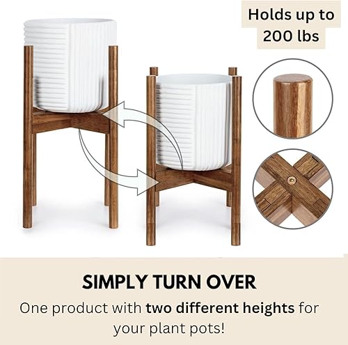 Miniatura 4 de Fox & Fern - Soporte para plantas de mediados de siglo, ancho ajustable de 8 a 12 pulgadas, madera trenzada (sin maceta)