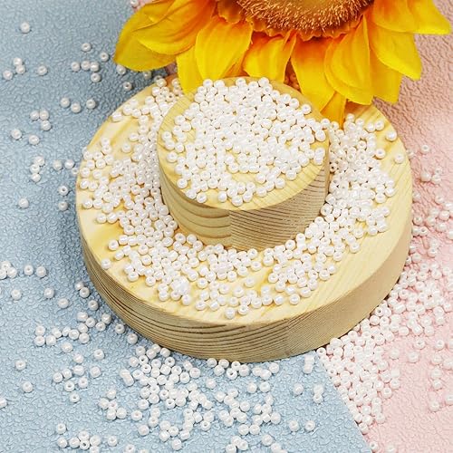 Miniatura 2 de Cuentas de semillas de perlas blancas a granel de 0.118 pulgadas para hacer joyas, 7.05 oz, alrededor de 6500 unidades, cuentas de vidrio 80 para
